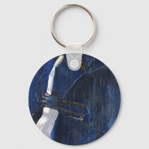 Porte-clés Acrylique de peinture bleu de joueur de guitare de