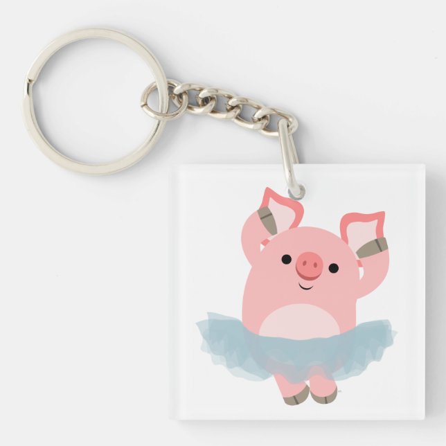 Porte-clés acrylique en forme de cochon ballerine  (Devant)