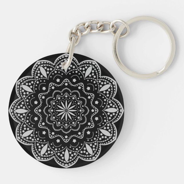 Porte-clés acrylique Mandala | Noir et Gris (Dos)