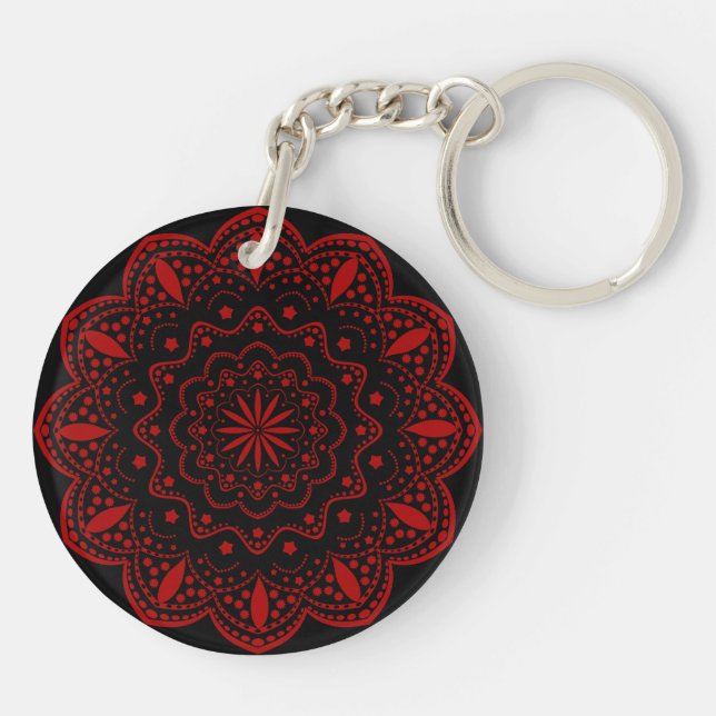 Porte-clés acrylique Mandala | Noir et Rouge (Dos)