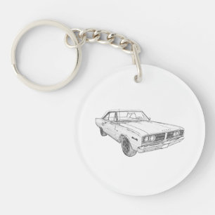 Porte-clés Acrylique noir et blanc de dessin de 1966 Dodge