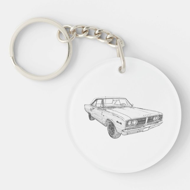 Porte-clés Acrylique noir et blanc de dessin de 1966 Dodge (Devant)