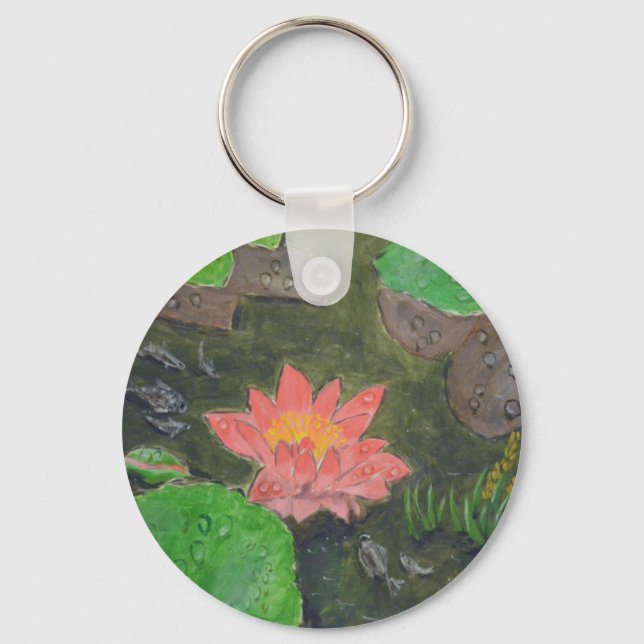 Porte-clés Acrylique sur toile, fleur de lys d'eau rose (Recto)