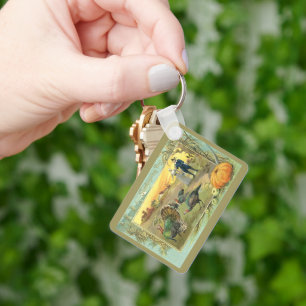 Porte-clés Action de grâce vintage avec dindes et pèlerins
