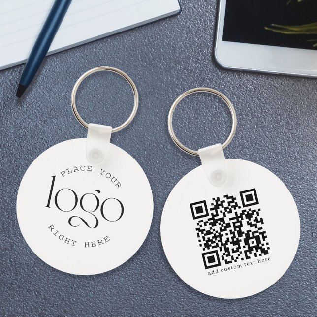 Porte-clés Add Your Logo Custom Business Promotional White (add your own logo qr code personalized keychain)
