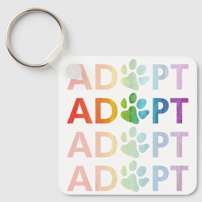 Porte-clés Adopter le texte empilé Paw Arc-en-ciel (Recto)