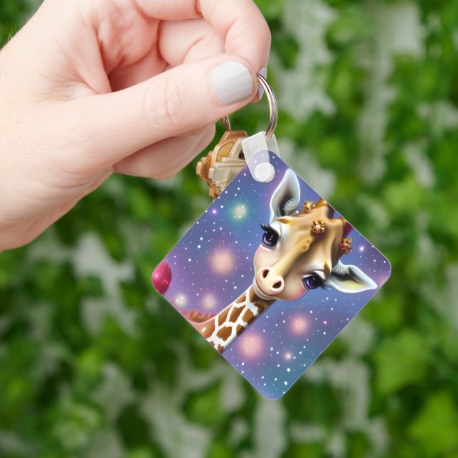 Porte-clés Adorable bébé Giraffe avec Holly et Parties scinti (main)