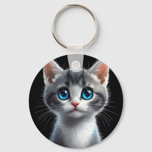 Porte-clés Adorable chaton gris aux yeux bleus saisissants