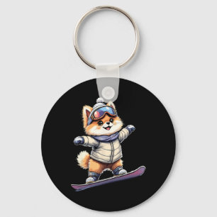 Porte-clés Adorable Corgi Snowboard Amusants Hiver Aventure