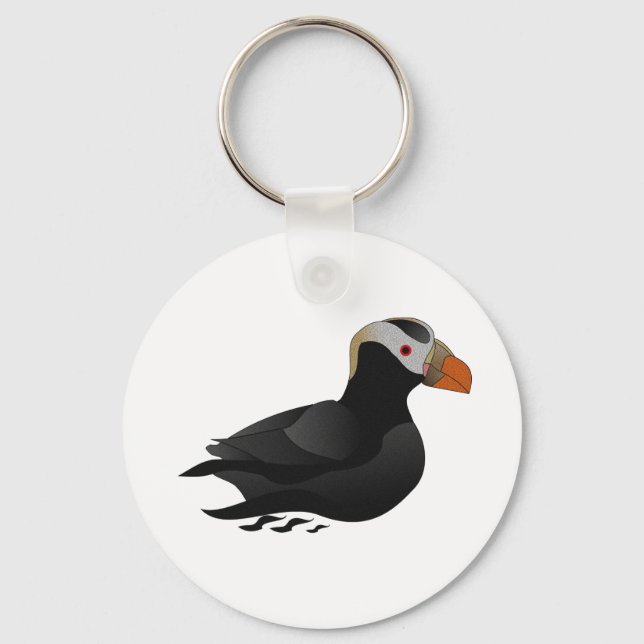 Porte-clés Adorable Crested Puffin Cartoon Natation (Recto)