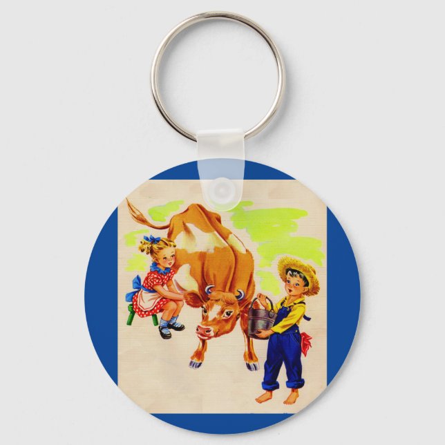 Porte-clés adorable enfant avec adorable vache (Recto)