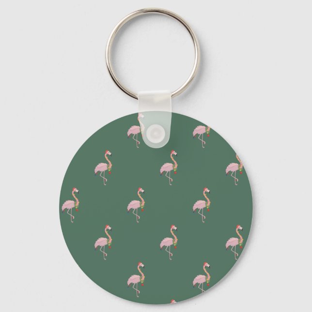 Porte-clés Adorable Flamant rose rose avec chapeau de Père No (Recto)