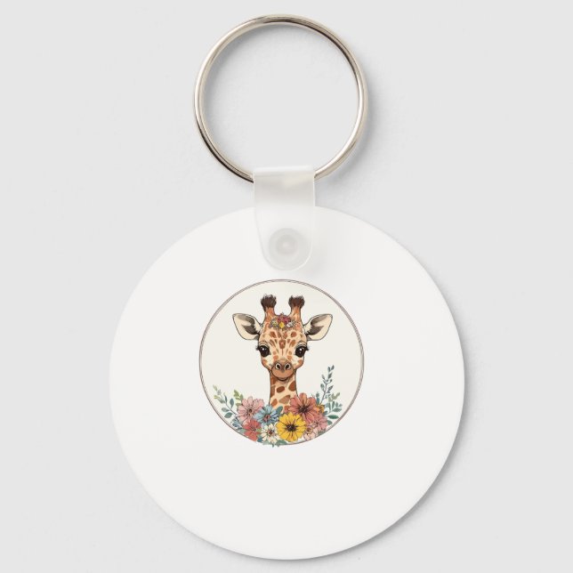 Porte-clés Adorable Giraffe Aux Fleurs (Recto)
