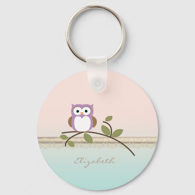 Porte-clés Adorable Girly Cute Owl,Personalized (Recto)