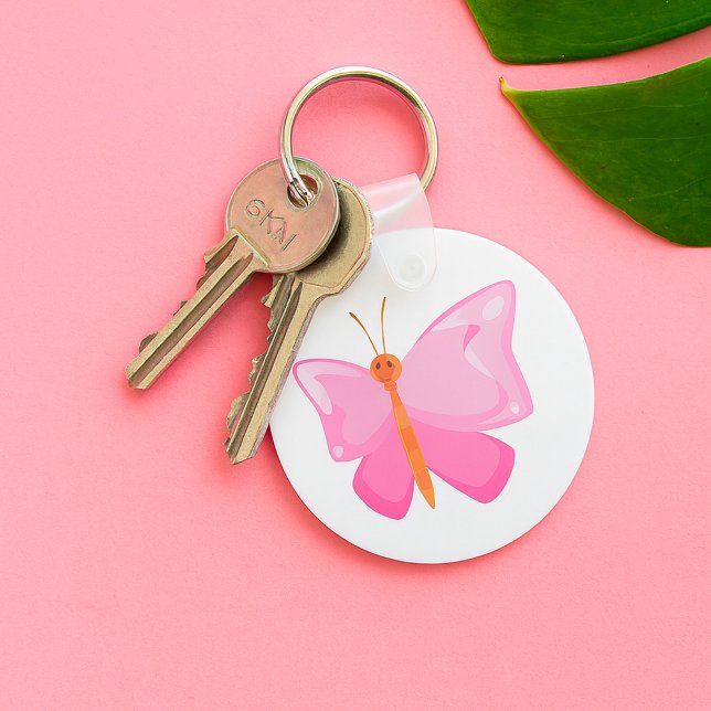 Porte-clés adorable Papillon de dessin rose (Créateur téléchargé)