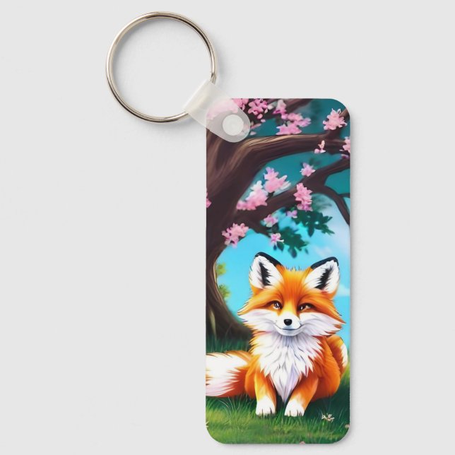Porte-clés Adorable Renard assis sous l'arbre (Recto)