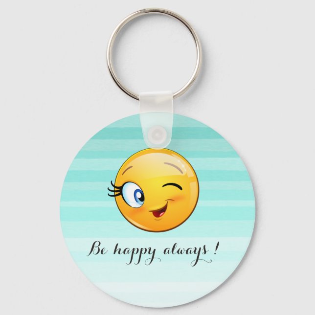 Porte-clés Adorable Winking Emoji Face-Be heureux toujours (Recto)