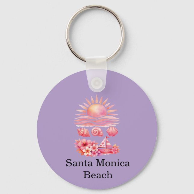 Porte-clés Aesthetic Pink Beach Sunset Watercolor (Recto)