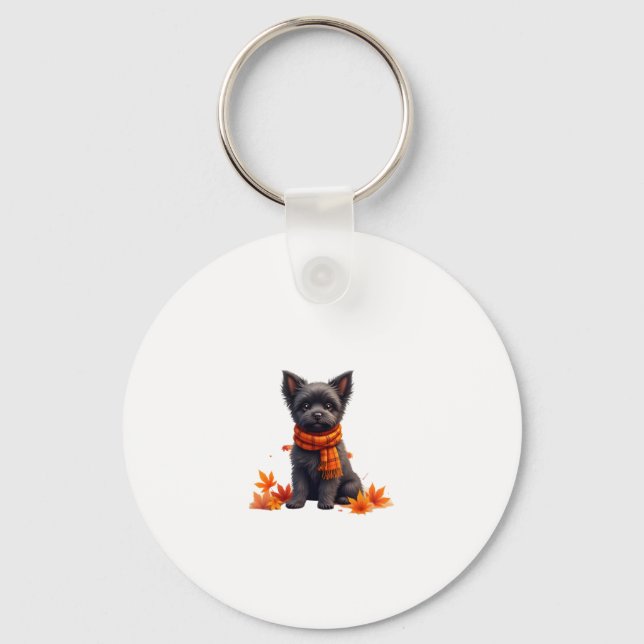 Porte-clés Affenpinscher Au Coeur Fait De Feuilles D'Automne (Recto)