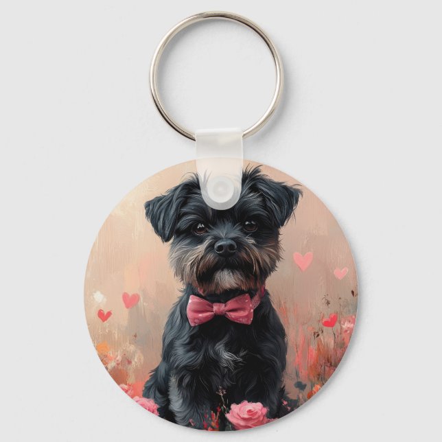 Porte-clés Affenpinscher avec des roses - Saint-Valentin (Recto)