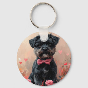 Porte-clés Affenpinscher avec Rose - Saint Valentin