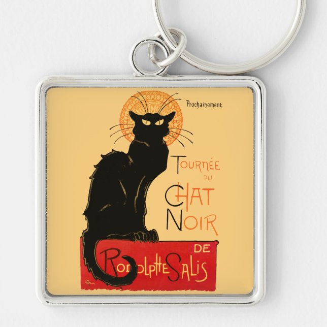 Porte-clés Affiche Classique Chat Noir de Steinlen en Noir (Devant)