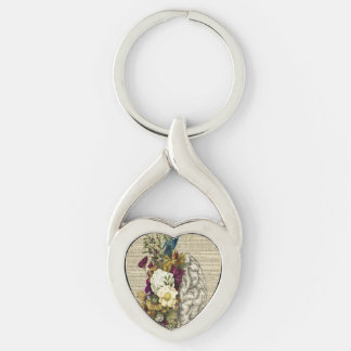 Porte-clés affiche d'anatomie du cerveau floral médical