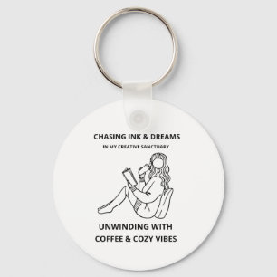 PORTE-CLÉS AFFICHE D'ART EN LIGNE MINIMALISTE FEMME LISANT &