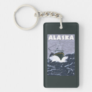 Porte-clés Affiche de Vintage voyage de bateau d'AlaskaCrab