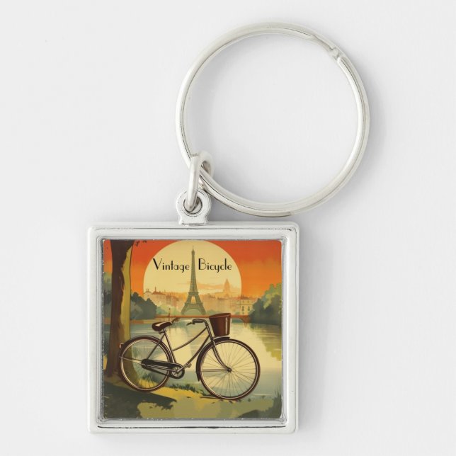 Porte-clés Affiche de voyage à vélo, Paris personnalisable (Devant)