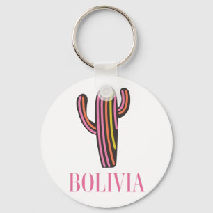 Porte-clés Affiche de voyage cactus Bolivie carte postale