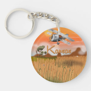 Porte-clés "Affiche de voyage de champ de blé vintage Kansas"