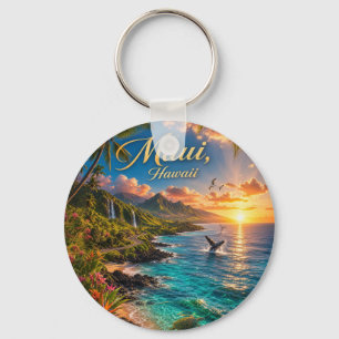Porte-clés Affiche de voyage de la côte tropicale de Maui Haw