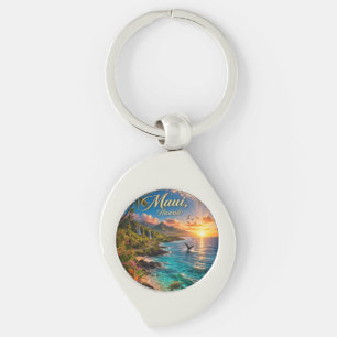 Porte-clés Affiche de voyage de la côte tropicale de Maui Haw