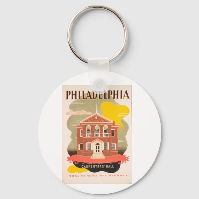 Porte-clés Affiche de voyage vintage Philadelphie (Recto)