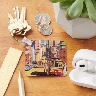 Porte-clés Affiche de voyage vintage San Francisco Cable Cars