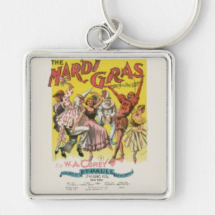 Porte-clés Affiche jaune antique Mardi Gras