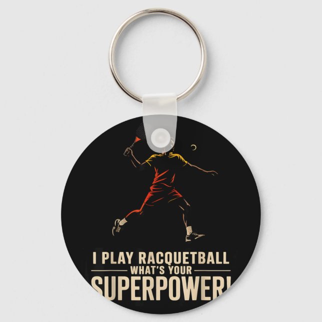 Porte-clés Affiche rétro de superpuissance de racquetball drô (Recto)