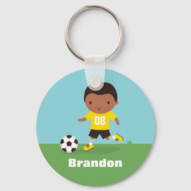 Porte-clés African American Soccer Footballer Boy Keychain (Recto)