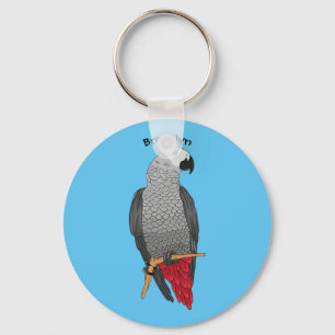 Porte-clés African grey parrot cartoon illustration