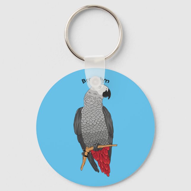 Porte-clés African grey parrot cartoon illustration (Recto)
