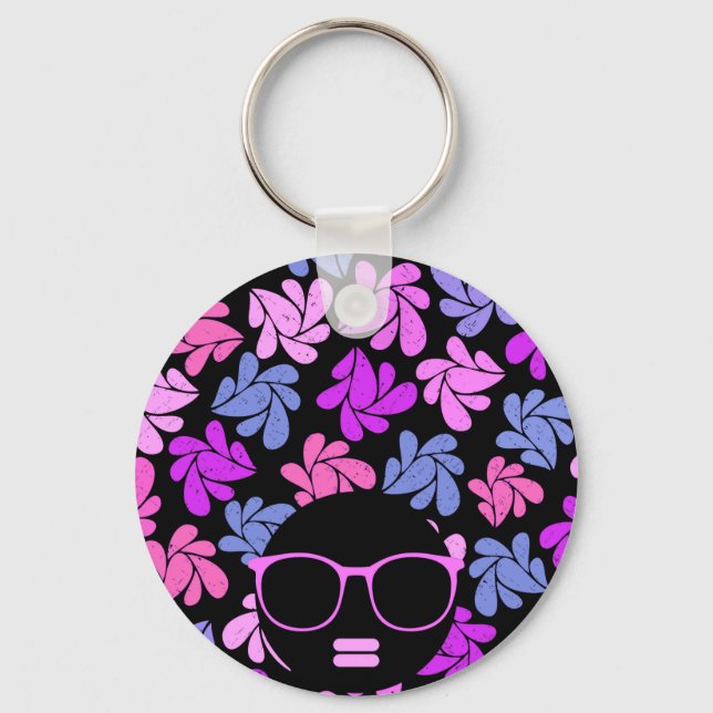 Porte-clés Afro Diva Rose Lavande Bleu (Recto)