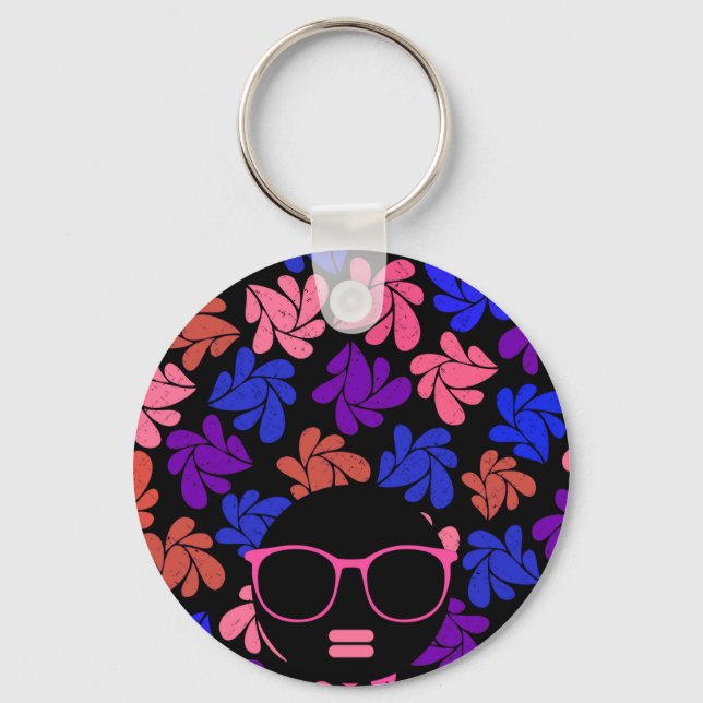 Porte-clés Afro Diva Rose Lavande Bleu (Recto)
