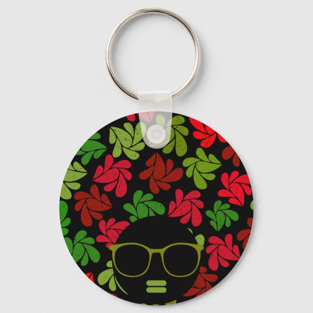 Porte-clés Afro Diva Rouge Rose Vert (Recto)