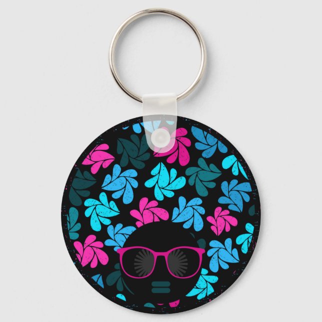 Porte-clés Afro Diva Turquoise & Rose Chaud (Recto)