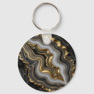 Porte-clés Agate Géode Marbre Luxe Or Noir