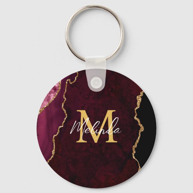 Porte-clés Agate Marbré Rouge et Or (Recto)
