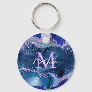 Porte-clés Agate Océan Pailleté Bleu Foncé et Violet