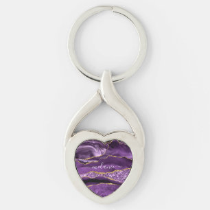 Porte-clés Agate Purple Gold Nom personnalisé Porte - clé Cad