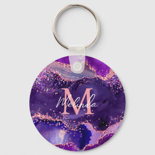 Porte-clés Agate Sequins Pailletés Rose et Violet Foncé
